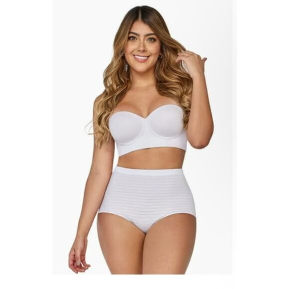 Brand New Curveez Women Size Medium White Daily Striped Shaping Briefs Shapewear - Picture 1 of 8